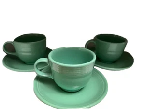 Fiesta Fiestaware Cup and Saucer C handle Seamist Green Homer Laughlin HC 3 Sets - Picture 1 of 10