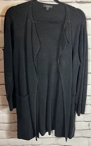 J Crew Womens Size L Grayish Black Long Sleeve Open Cardigan Linen Blend Pockets - Picture 1 of 6