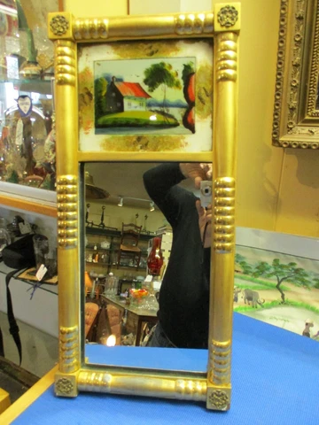 Antique Federal Gold Guilt Framed Mirror Cover