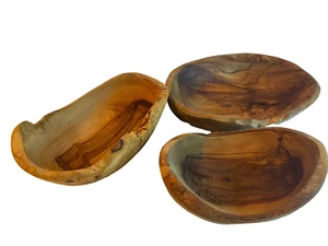 3 Crate & Barrel Olive Wood Nibble Bowls Made in Germany. 4" & 5.5" - Picture 1 of 3