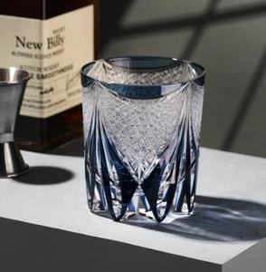 Retro Kiriko Luxury Dark Blue Crystal Whiskey Glass Japanese Colored Glassware - Picture 1 of 8