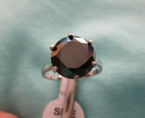 ANILLO DE DIAMANTES NEGROS 100 % NATURALES REAL 5,0 quilates, evaluación, probador de diamantes gratis, talla 9 - Imagen 1 de 11