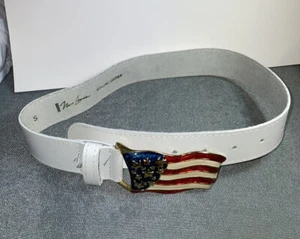 Vintage 80s 90s Nan Lewis Cream White Genuine Leather Belt With Day Lor Buckle - Picture 1 of 6