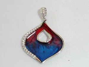 Ladies Art Nouveau Design Red & Blue Enamel Sterling 925 Silver Sapphire Pendant - Picture 1 of 5