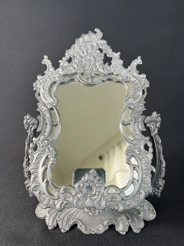Antique Pure Tin Table Top Makeup Mirror 1890-1919 Made in Holland Cover