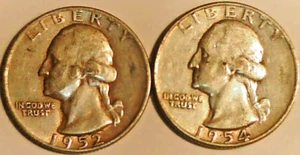 1952-D and 1954 25C Washington Quarters 90% Silver Coins Lot #86 - Picture 1 of 2