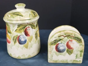 Matching cookie jar and napkin holder set by Antique Fruits hand painted - Picture 1 of 7