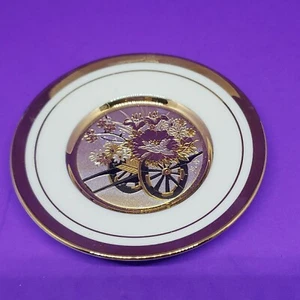 24 KT Goldrand Teller 4" The Art of Chokin" Blumenwagen Design Japan - Bild 1 von 4
