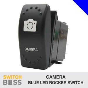 Camera LASER ETCHED Rocker Switch - Blue LED 12v 24v Toggle On-Off - Picture 1 of 8