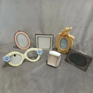 Lot of 6 Small Mini Easel Photo Frames 2x3 and 3x3 Enamel Wood Silver Plated  - Picture 1 of 9