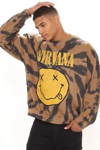 Nirvana Herren Distressed Print Batik Pullover Fleece Rundhalsausschnitt Sweatshirt - Bild 1 von 7