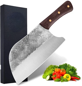 8 Inch Forged Butcher Knife Heavy Duty Bone Cutting Knife Serbian Chopper Knife - Picture 1 of 9