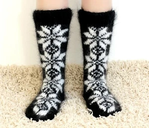 Icelandic mohair socks wool Nordic hand knit thick fluffy leg warmers SUPERTANYA - Picture 1 of 13
