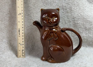 Vintage braune Katze chinesische Keramik Teekanne glänzende Glasur - Bild 1 von 6