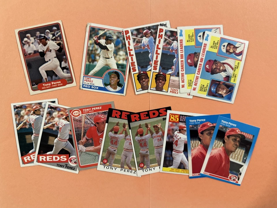 Tony Pérez Lote de 14 Cartas Muchos Años Topps Fleer Cincinnati Reds Salón de la fama Foto 1 de 1