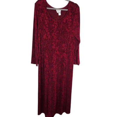 复古 Coldwater Creek 连衣裙女式 XL 松弛红色黑色长裙长袖 Whimsigoth — 第 1/4 张图片
