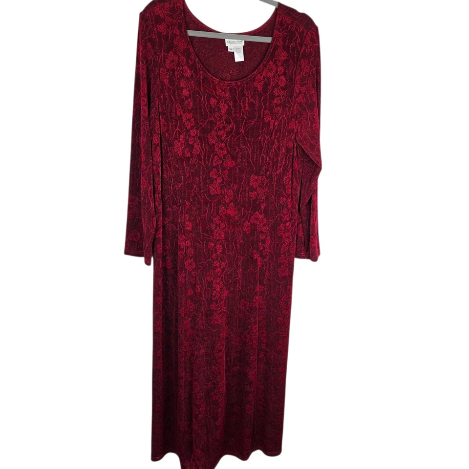 VTG Coldwater Creek Maxi Dress Womens XL Slinky Red Black Long Sleeve Whimsigoth - Image 1 of 4