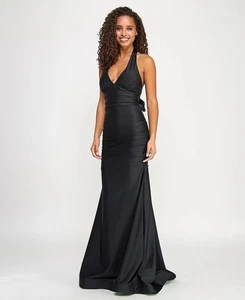 Emerald Sundae Juniors' Ruched Sleeveless Halter Gown Black Size XS $129 - Picture 1 of 3
