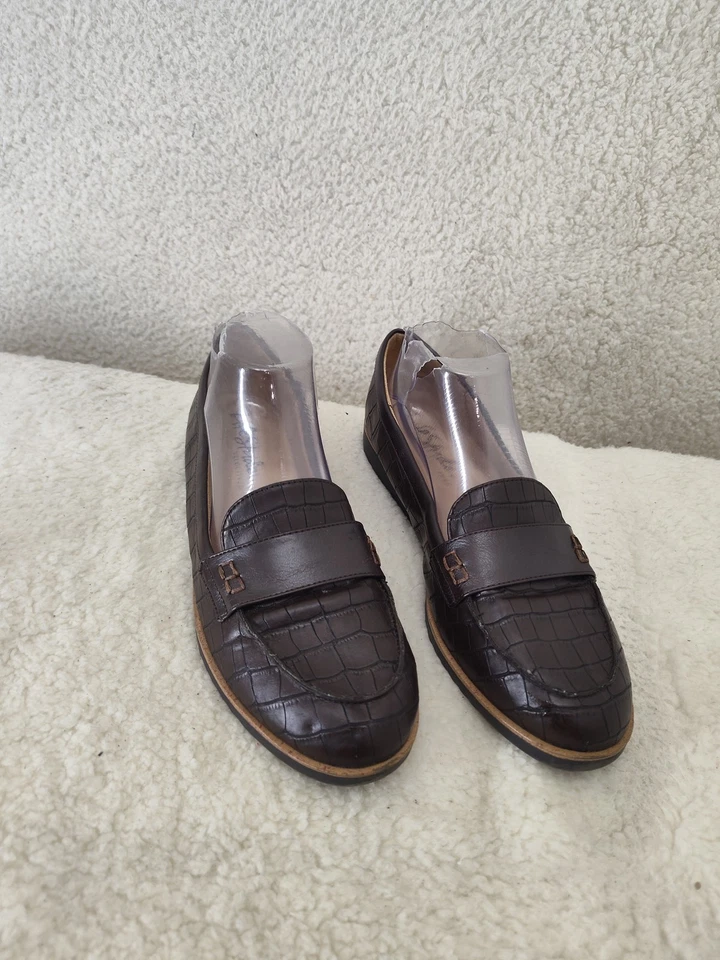 LifeStride Mujer Mocasín 8.5 Cuero Marrón Cocodrilo Repujado Cómodo Zapatos Planos Foto 1 de 4