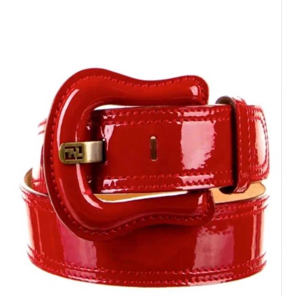 Cinturón Fendi B Hebilla Rojo Charol Ancho B Hebilla 32" 95 cm Foto 1 de 4