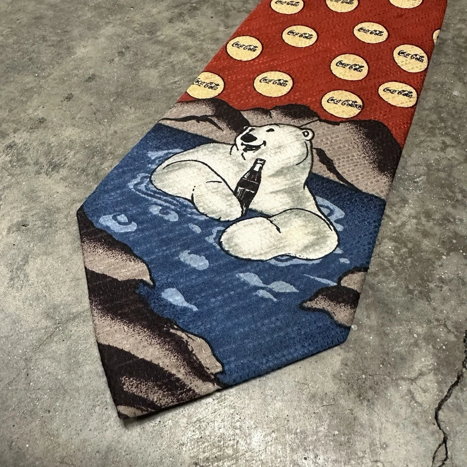 Coca-Cola Men's Vintage Necktie 100% Silk Made In USA Red Blue Polar Bear Tie - Image 1 of 4