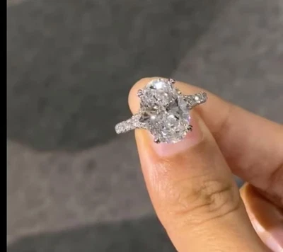 2CT Oval GRA Certified Moissanite Hidden Halo Wedding Ring 14k White Gold Plated - Image 1 of 4