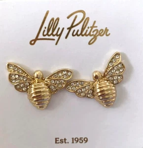 Lilly Pulitzer Neu mit Etikett Biene SCHÖN KRISTALL PAVE Ohrringe goldfarben Ohrstecker 7/8" L - Bild 1 von 4