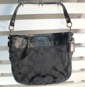 Borsa a tracolla Coach Signature in pelle nera con bordo zip 13" x 10,5" x 4" - Foto 1 di 12