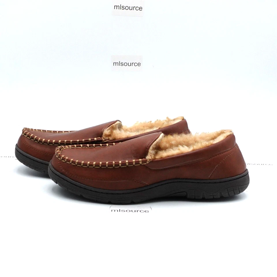 Size 8 Men's 32 Degrees Venetian Faux Leather Moccasin Slippers 71WT670049 Brown - Image 1 of 4