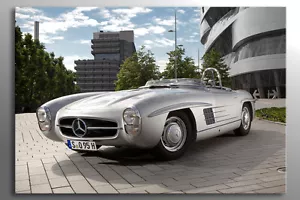 LARGE BOX CANVAS PRINT STUNNING CLASSIC SILVER MERCEDES CAR SLS ROADSTER NEW - Picture 1 of 2