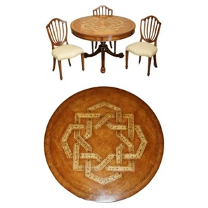 VINTAGE CELTIC DESIGN BURR OAK & WALNUT DINING OCCASIONAL GAMES TABLE & CHAIRS - Picture 1 of 24