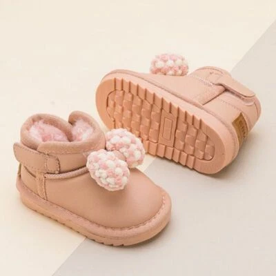 US Baby Girls Kids Party Bow Fur Lined Boots Toddler Lovely Non-Slip Warm Shoes - Image 1 of 4