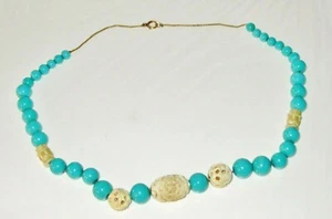 Chinese Peking Blue Glass Beads 14k Gold Necklace 19.5" 54 grams - Picture 1 of 11