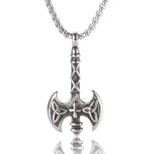 Collar Colgante Hacha Triquetra Nudo Trinidad Celta Vikinga Acero Inoxidable - Imagen 1 de 7