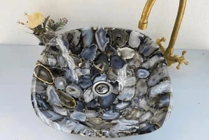 12"x12"x5" Natur Achat Stein Waschbecken, Achat Küche & Bad Waschbecken, Innen Dec - Bild 1 von 5