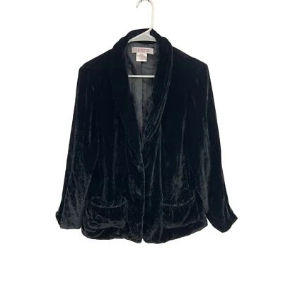 Silhouettes Black Silk Blend Velour Jacket  14W Boho - Image 1 of 4