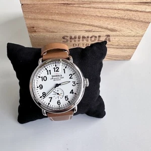 Men Women New Shinola Runwell White Dial With Brown Leather Strap Watch 41mm - Picture 1 of 12