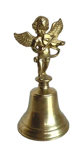 Vintage Brass Violin Playing Cherub Dinner Bell 5-7/8" Tall - Picture 1 of 9