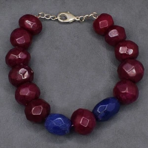 328 Cts Enhanced Red Ruby & Blue Sapphire Faceted Beaded Bracelet AK 33 E478 - Picture 1 of 3