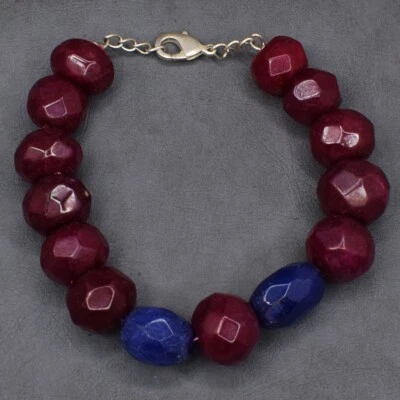 328 Cts Enhanced Red Ruby & Blue Sapphire Faceted Beaded Bracelet AK 33 E478 - Image 1 of 3