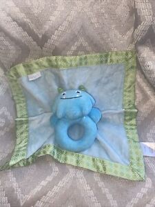 Carters Monster Blue Green Rattle & Security Blanket  Lovey satin Trim and under