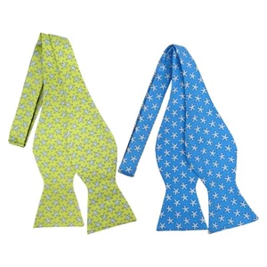 2 Mens Silk Bow Ties SELF TIE Novelty Lot Adjustable Bowties Starfish Print - Picture 1 of 6