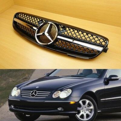 For Mercede BENZ W209 CLK-Class 2004-2009 ABS Front Grille Gloss Black - Изображение 1 из 4