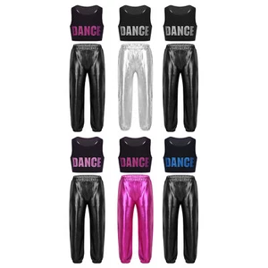 Kids Girls Vest And Trousers Set Sports Crop Top With Pants Fitness Sweatsuit - Picture 1 of 45