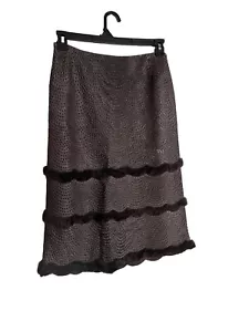 Vintage Oscar De La Renta Skirt Women Size 8 Faux Leather Fur A Line Scalloped - Picture 1 of 13