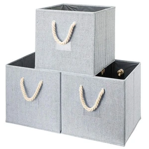 Foldable Fabric Storage Cube Bins with Cotton Rope Handle ,3 Set of Collapsib... - Picture 1 of 7