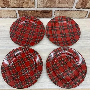 Centurion Collection Karo Speiseteller 4er Set Rot Goldrand Weihnachten Urlaub - Bild 1 von 7