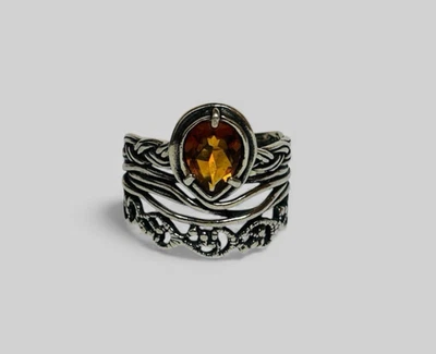 Anillo O Paz Israel Plata Esterlina 925 Piedra Naranja Trabajo Abierto Talla 10 Foto 1 de 4