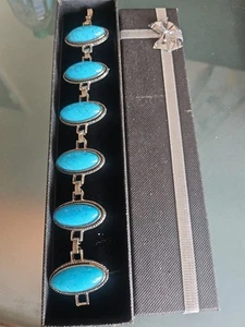Silvertone BLUE TURQUOISE Tennis Bracelet 7" NWOT - Picture 1 of 14