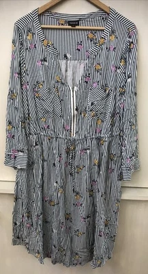 Vestido Camisa Tórrido Verde Rayas Floral Challis Cremallera Frontal Cordón Talla 2 Foto 1 de 3